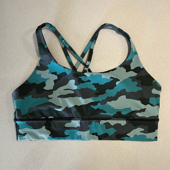 Turquoise and gray camo print, Lululemon sports bra, size 12 - Picture 1 of 3